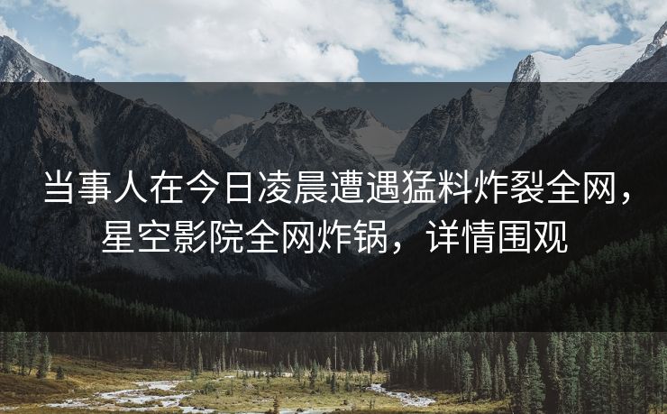 当事人在今日凌晨遭遇猛料炸裂全网，星空影院全网炸锅，详情围观
