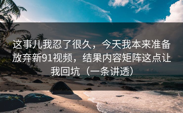 这事儿我忍了很久，今天我本来准备放弃新91视频，结果内容矩阵这点让我回坑（一条讲透）